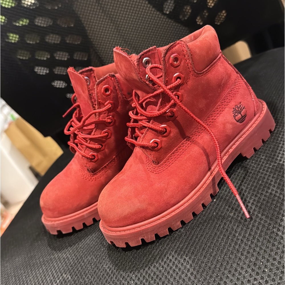 Red timberland boots